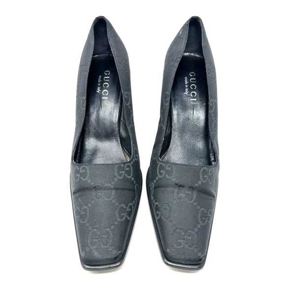 Gucci GG Logo Jumbo Guccissima Supreme Pumps Slip On Square Toe Black Heels US8 - Picture 4 of 8